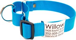 Mimi Green Nylon Personalized Martingale with Nameplate Dog Collar, Peacock Blue, X-Large: 22 to 26-in neck, 1.5-in wide