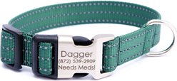 Mimi Green Nylon Personalized Reflective Hybrid Buckle Dog Collar, Forest Green, Medium