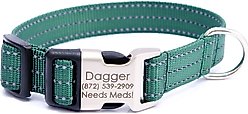 Mimi Green Nylon Personalized Reflective Hybrid Buckle Dog Collar, Forest Green, X-Large