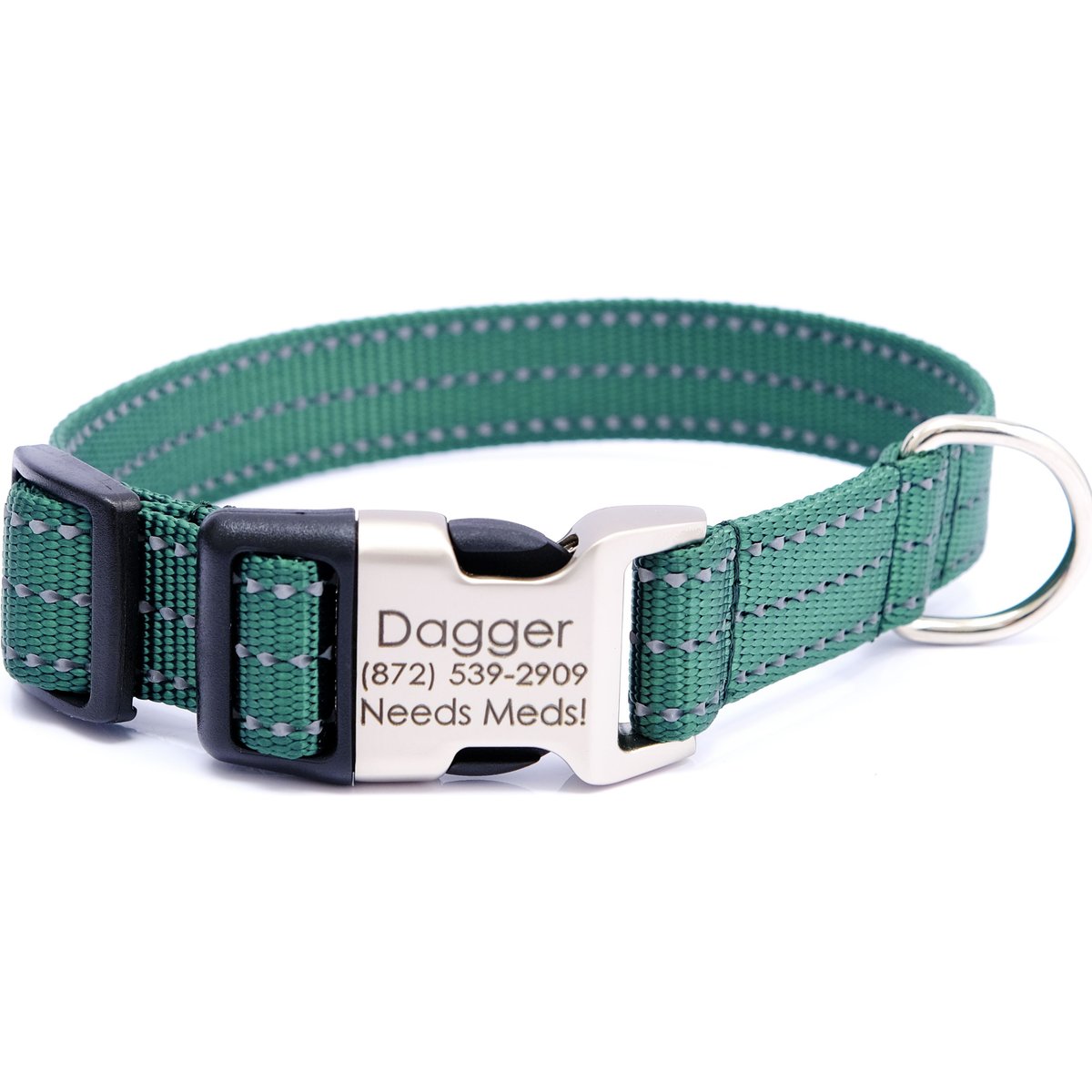 Mimi Green Nylon Personalized Reflective Hybrid Buckle Dog Collar, Forest Green, X-Large