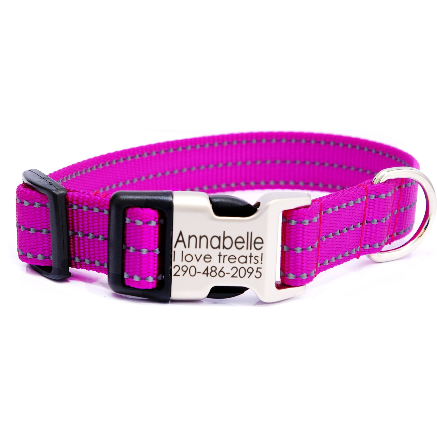 Mimi Green Nylon Personalized Reflective Hybrid Buckle Dog Collar, Raspberry, X-Large