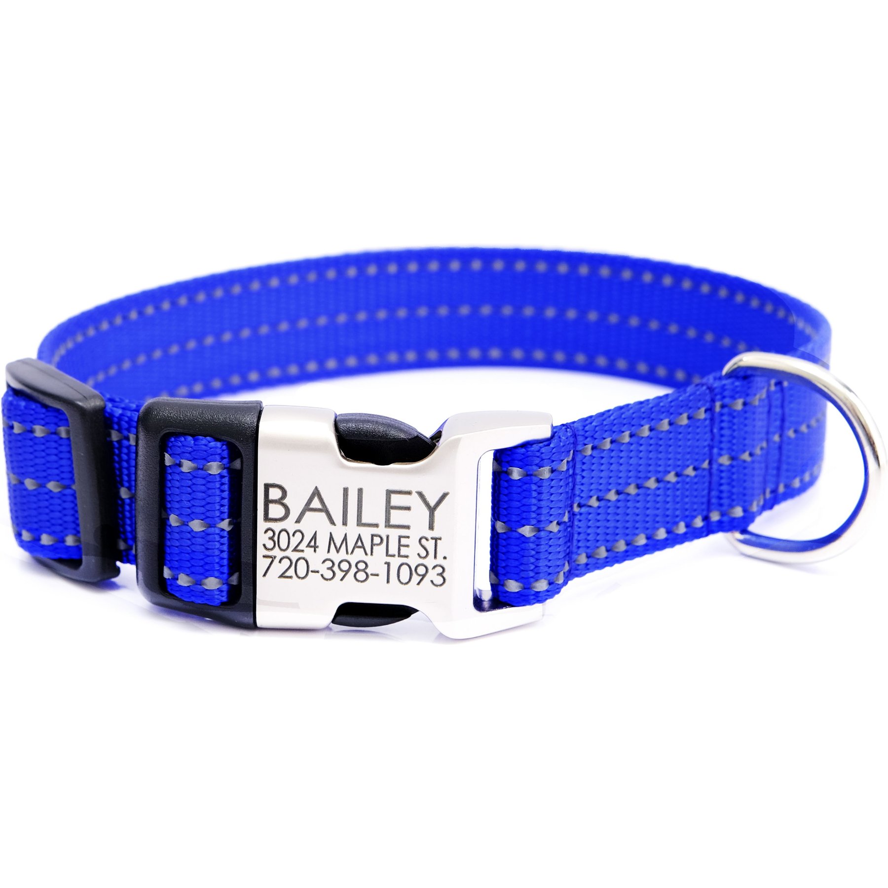 Mimi Green Nylon Personalized Reflective Hybrid Buckle Dog Collar, Royal Blue, Small