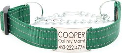 Mimi Green Nylon Personalized Reflective Martingale Dog Collar with Chain, Forest Green, Large: 18 to 22-in neck, 1-in wide