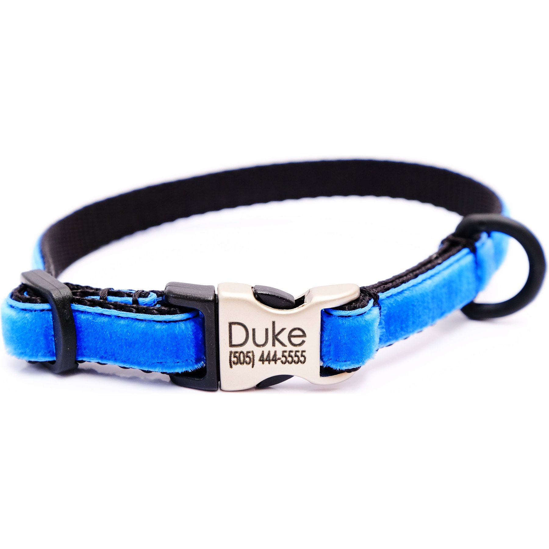 Mimi Green Nylon Velvet Personalized Dog & Cat Collar, Cornflower Blue, X-Small: 6 to 8-in neck, 3/8-in wide