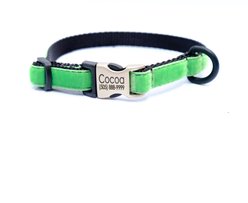 Mimi Green Nylon Velvet Personalized Dog & Cat Collar, Oscar Green, Small: 8 to 10-in neck, 3/8-in wide