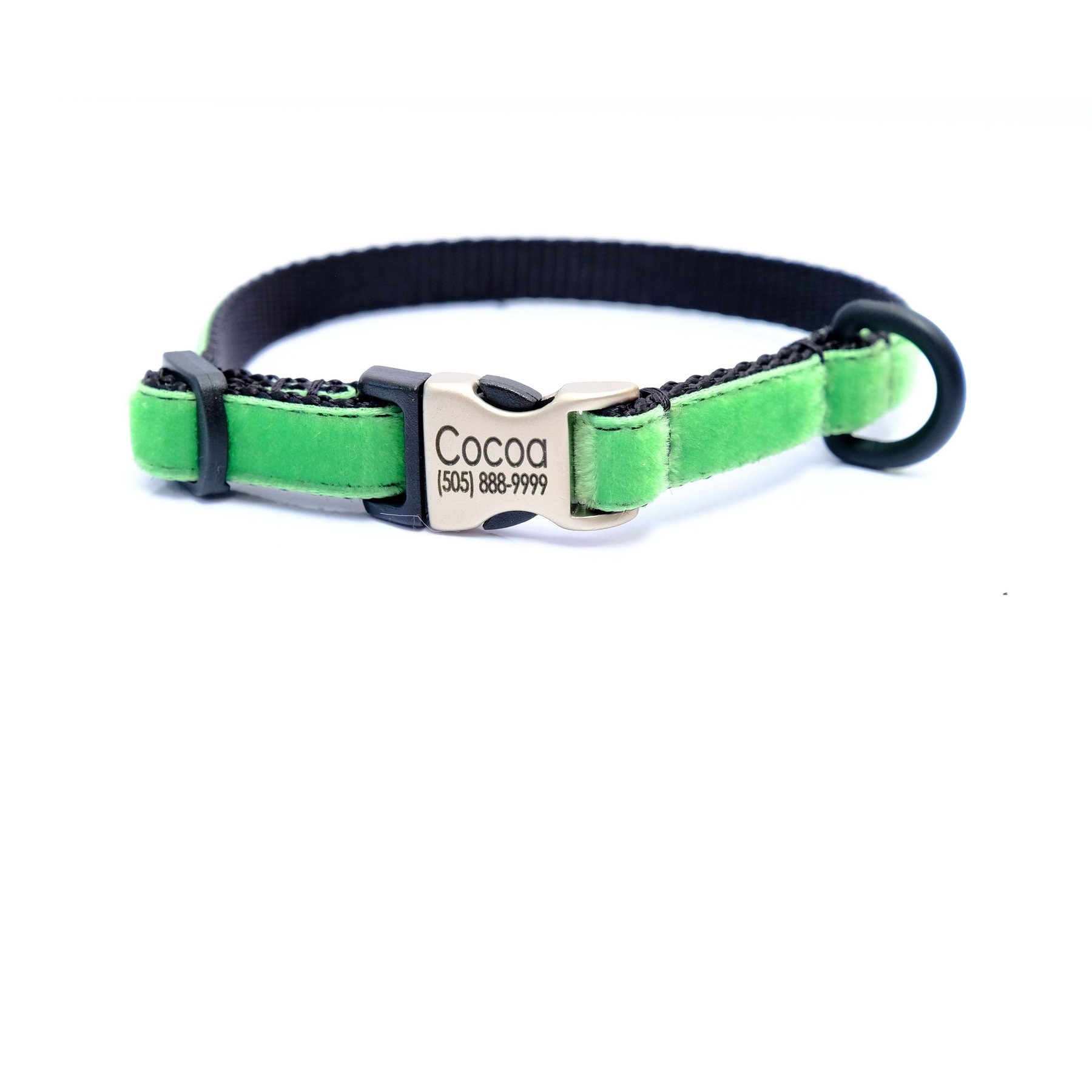 Mimi Green Nylon Velvet Personalized Dog & Cat Collar, Oscar Green, Small: 8 to 10-in neck, 3/8-in wide