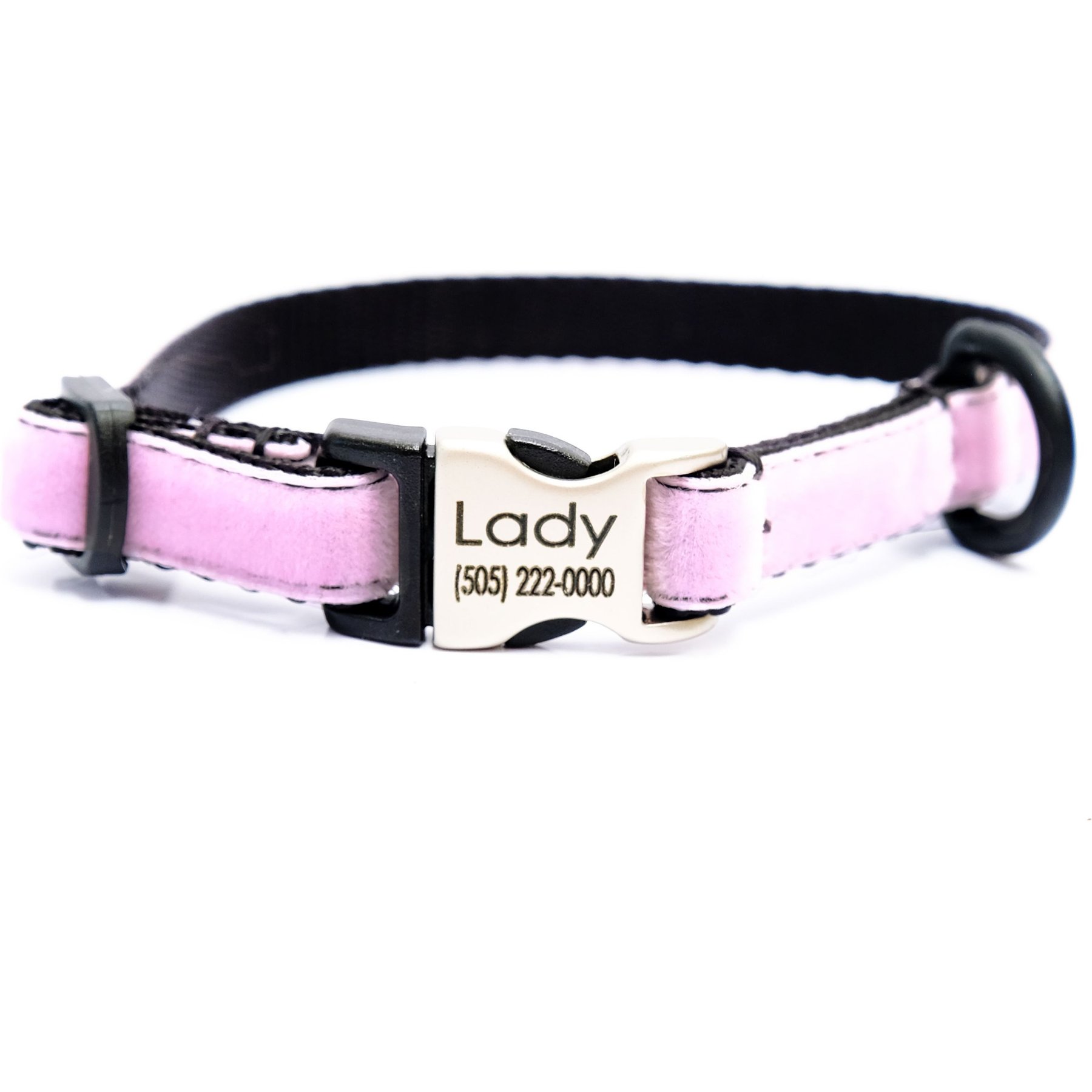 Mimi Green Nylon Velvet Personalized Dog & Cat Collar, Petal Pink, X-Small: 6 to 8-in neck, 3/8-in wide
