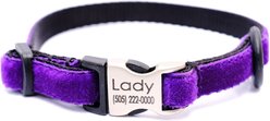 Mimi Green Nylon Velvet Personalized Dog & Cat Collar, Prince Purple, Small: 8 to 10-in neck, 3/8-in wide