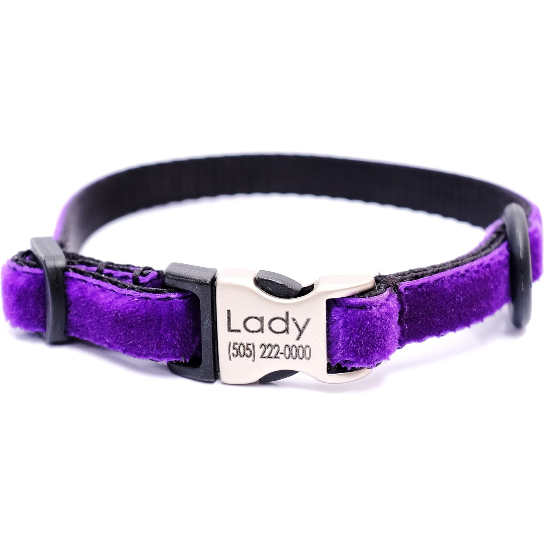 Mimi Green Nylon Velvet Personalized Dog & Cat Collar, Prince Purple, X-Small: 6 to 8-in neck, 3/8-in wide