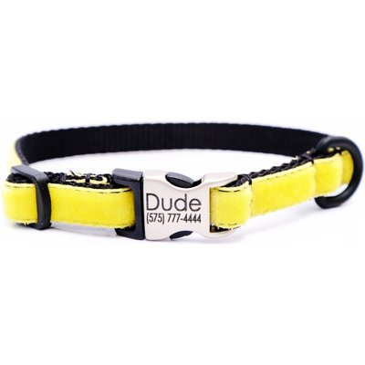 Mimi Green Mimi Green Nylon Velvet Personalized Dog & Cat Collar, Yellow, Small: 8 to 10-in neck, 3/8-in wide