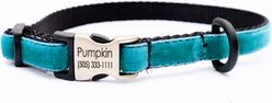 Mimi Green Nylon Velvet Personalized Dog & Cat Collar, Zack Teal, X-Small: 6 to 8-in neck, 3/8-in wide