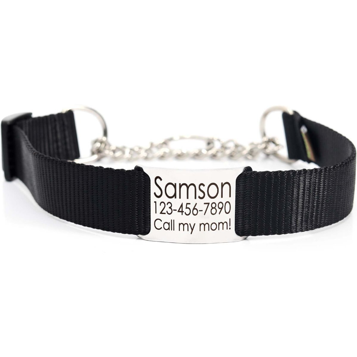 Mimi Green Personalized Chain Martingale Dog Collar, Black, X-Large
