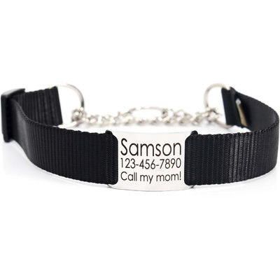 Mimi Green Mimi Green Personalized Chain Martingale Dog Collar, Black, X-Large
