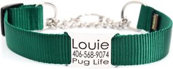 Mimi Green Personalized Chain Martingale Dog Collar, Forest Green, Large