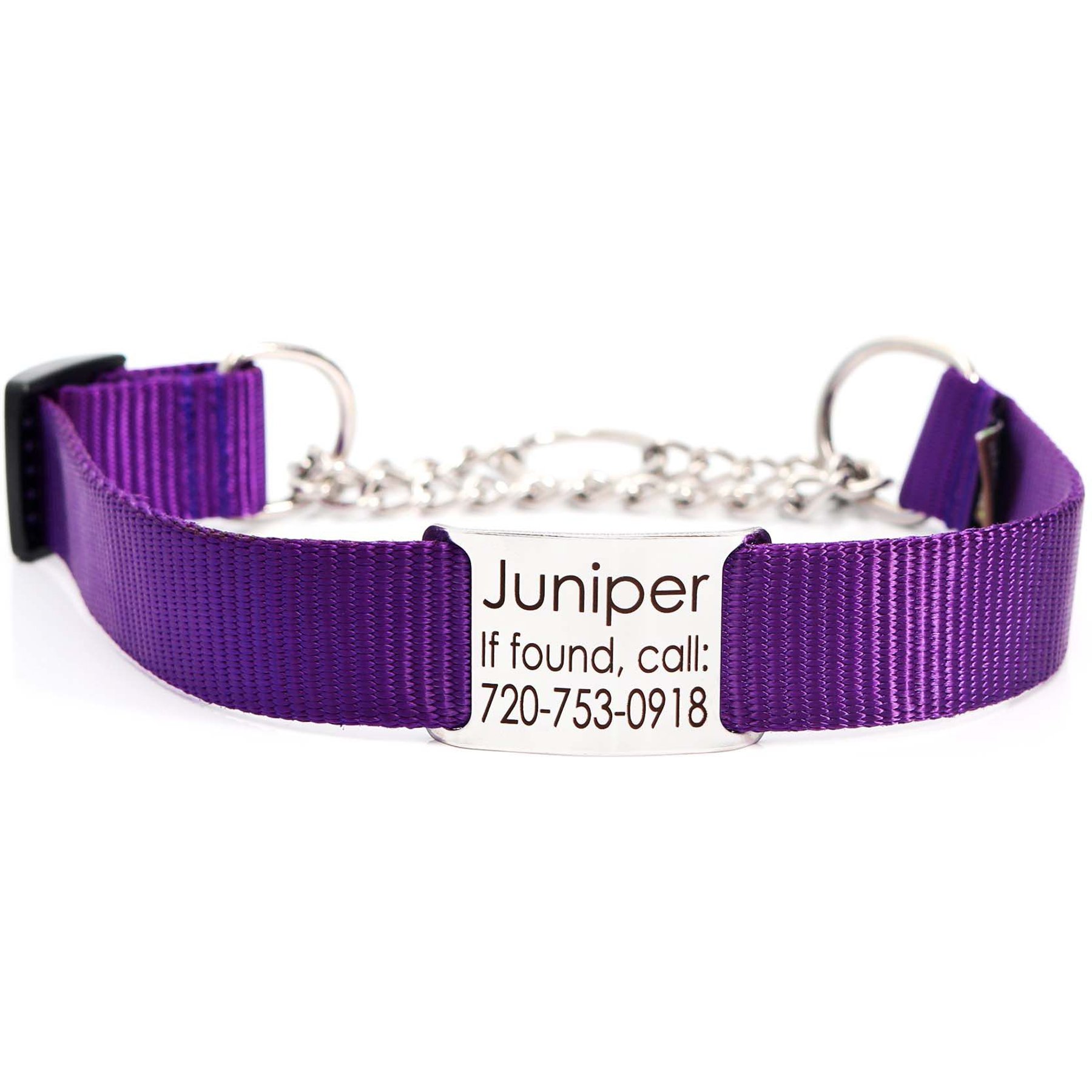 Mimi Green Personalized Chain Martingale Dog Collar, Purple, X-Large