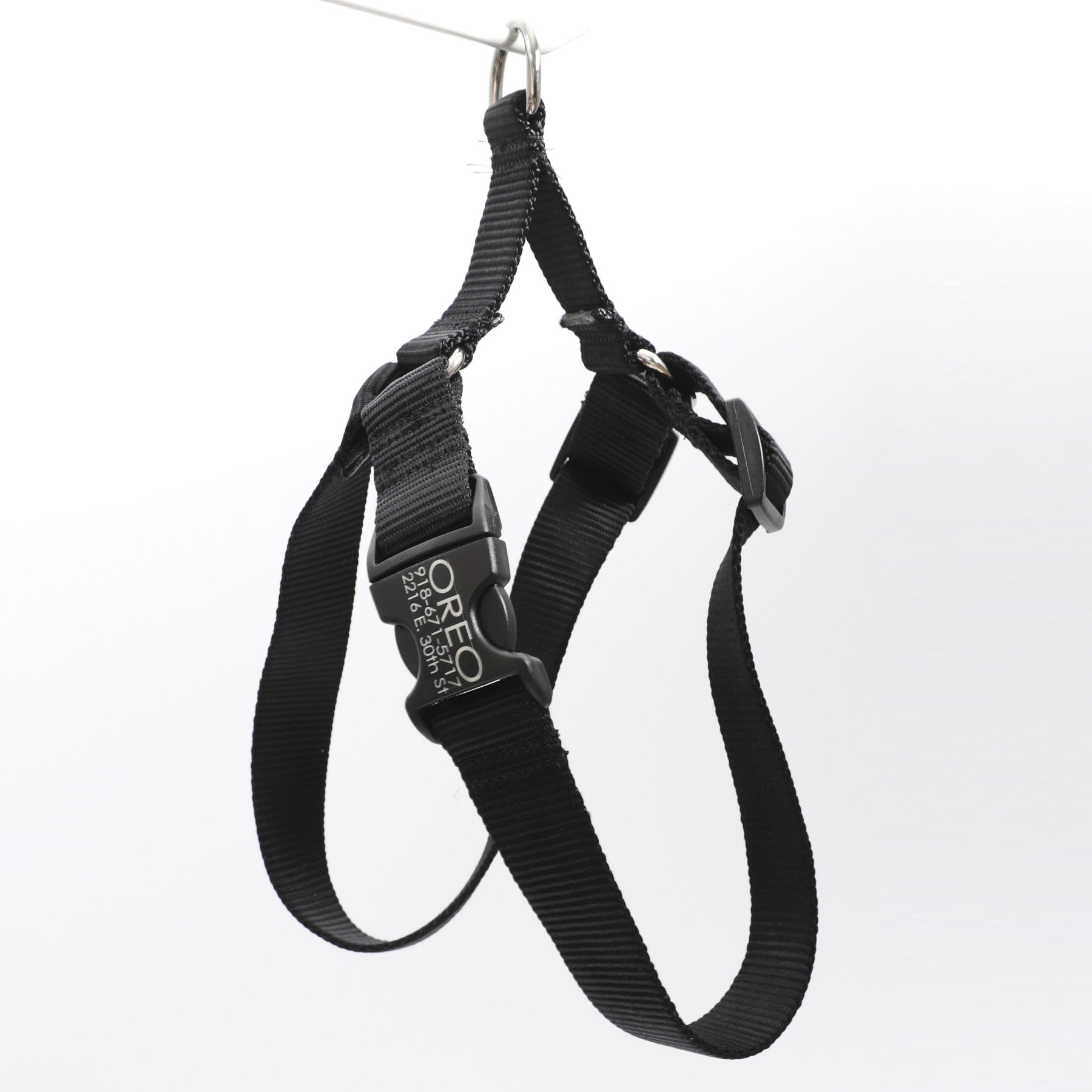 Mimi Green Personalized Nylon Harness with Black Plastic Buckle Dog Harness, Black, Medium 5/8"