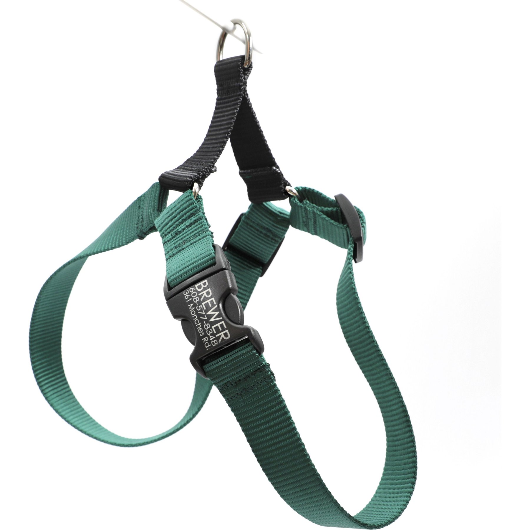 Mimi Green Personalized Nylon Harness with Black Plastic Buckle Dog Harness, Forest Green, X-Small