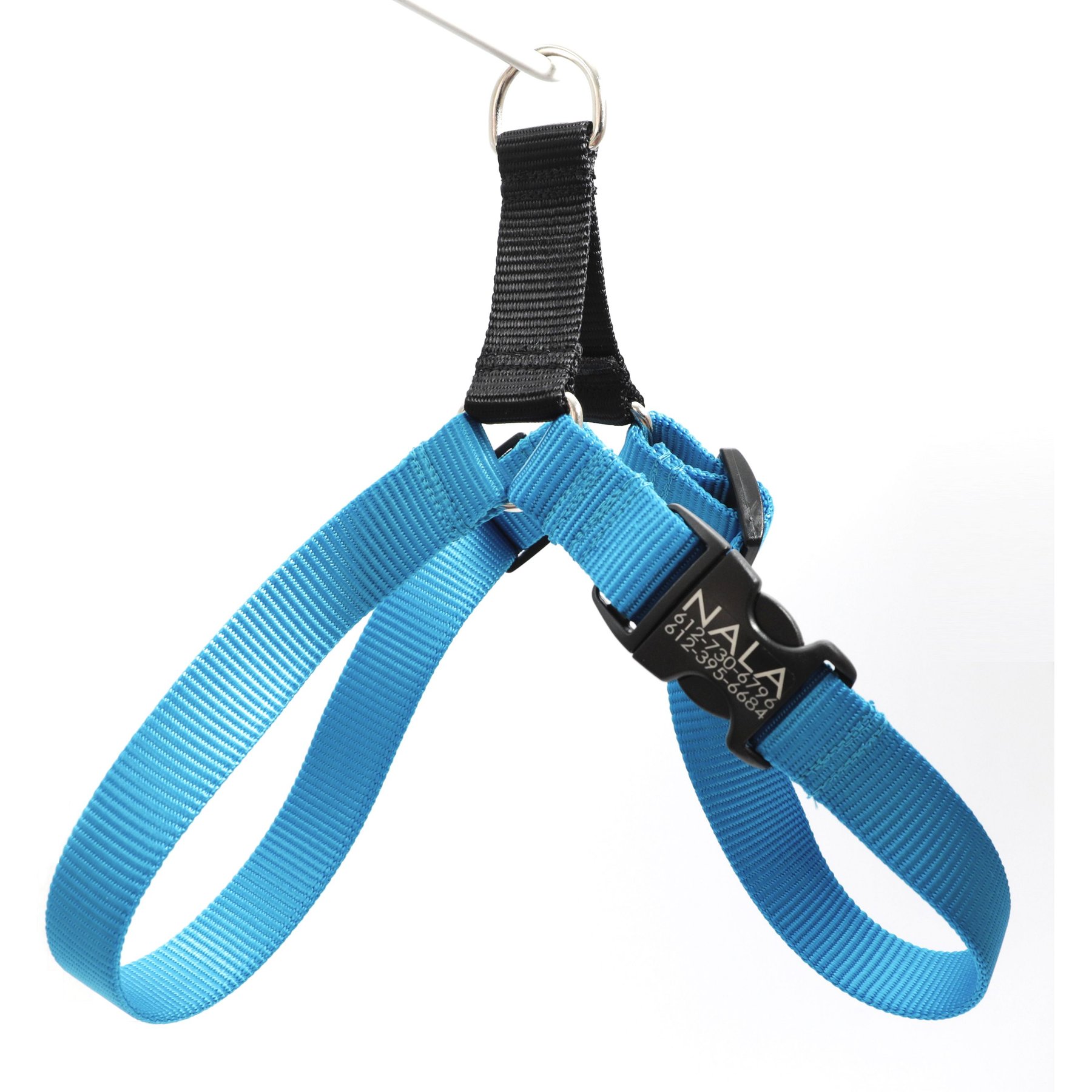 Mimi Green Personalized Nylon Harness with Black Plastic Buckle Dog Harness, Peacock Blue, XX-Large