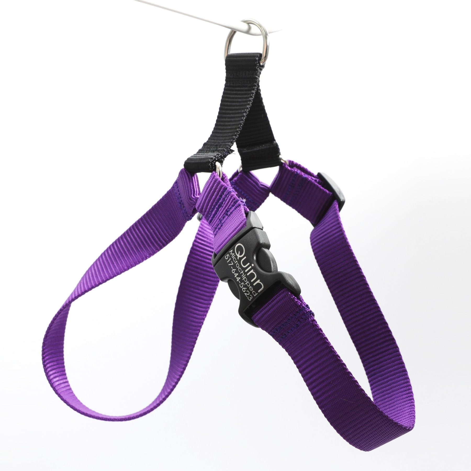Mimi Green Personalized Nylon Harness with Black Plastic Buckle Dog Harness, Purple, Medium 1"