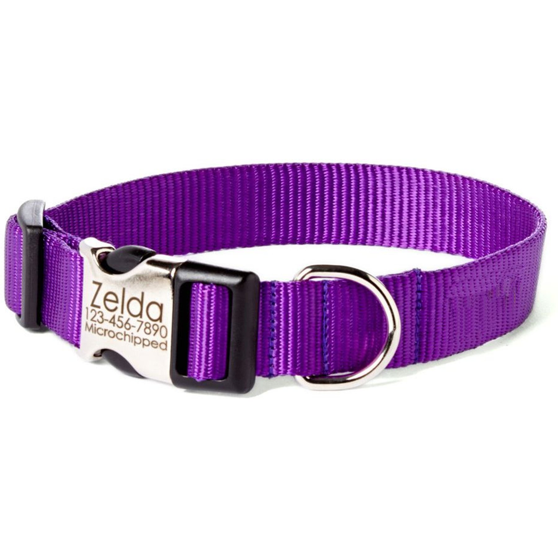 Mimi Green Personalized Nylon Harness with Black Plastic Buckle Dog Harness, Purple, Medium 5/8"