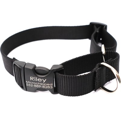 Mimi Green Mimi Green Personalized Nylon Martingale with Black Plastic Buckle Dog Collar, Black, X-Small