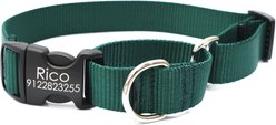 Mimi Green Personalized Nylon Martingale with Black Plastic Buckle Dog Collar, Forest Green, Medium 1"