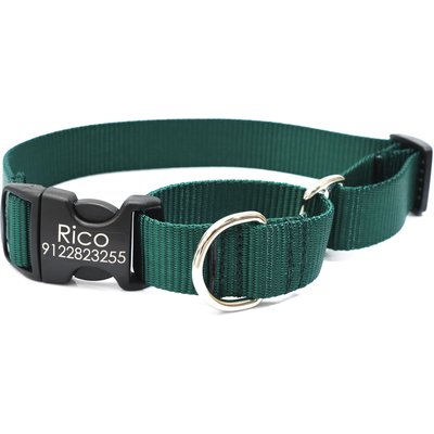 Mimi Green Mimi Green Personalized Nylon Martingale with Black Plastic Buckle Dog Collar, Forest Green, Medium 5/8''