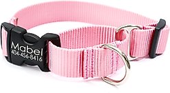 Mimi Green Personalized Nylon Martingale with Black Plastic Buckle Dog Collar, Pink, Large