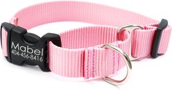 Mimi Green Personalized Nylon Martingale with Black Plastic Buckle Dog Collar, Pink, X-Small
