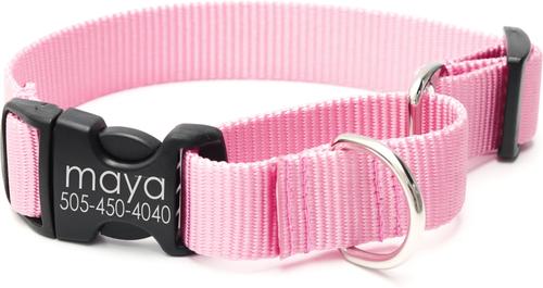 Show full view: Mimi Green Personalized Nylon Martingale with Black Plastic Buckle Dog Collar, Pink, X-Small slide 3 of 4