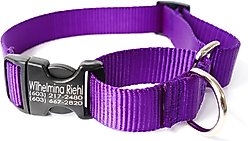 Mimi Green Personalized Nylon Martingale with Black Plastic Buckle Dog Collar, Purple, X-Large