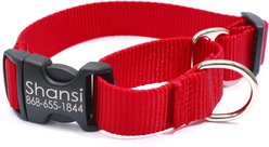 Mimi Green Personalized Nylon Martingale with Black Plastic Buckle Dog Collar, Red, Small