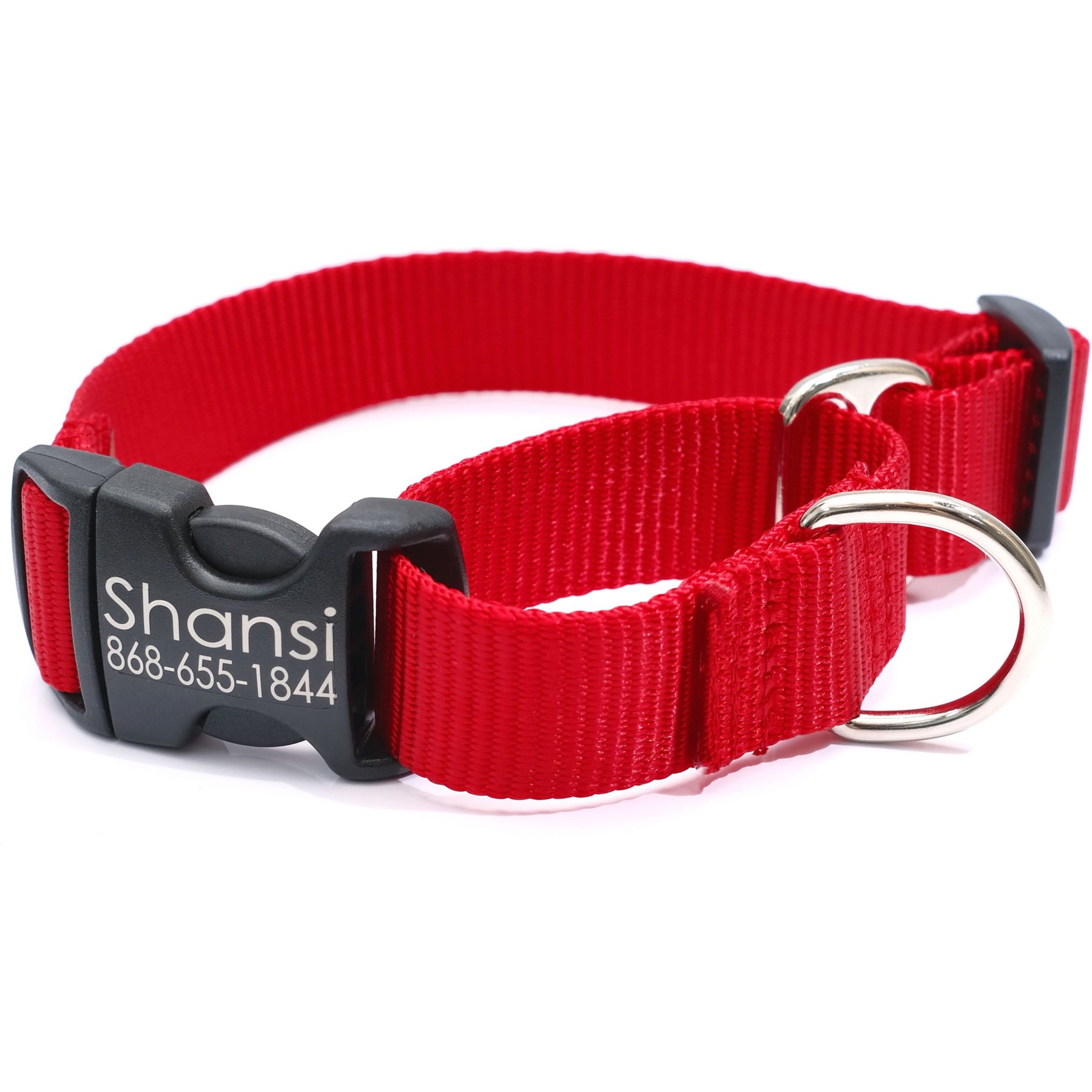 Mimi Green Personalized Nylon Martingale with Black Plastic Buckle Dog Collar, Red, X-Large
