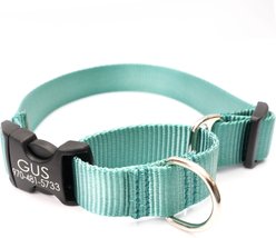 Mimi Green Personalized Nylon Martingale with Black Plastic Buckle Dog Collar, Teal, X-Small