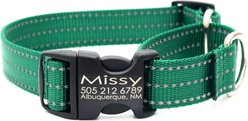 Mimi Green Personalized Nylon Reflective Martingale Dog Collar, Forest Green, Medium/Large: 15 to 18-in neck, 1-in wide