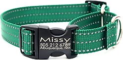 Mimi Green Personalized Nylon Reflective Martingale Dog Collar, Forest Green, Small: 9 to 12-in neck, 3/4-in wide