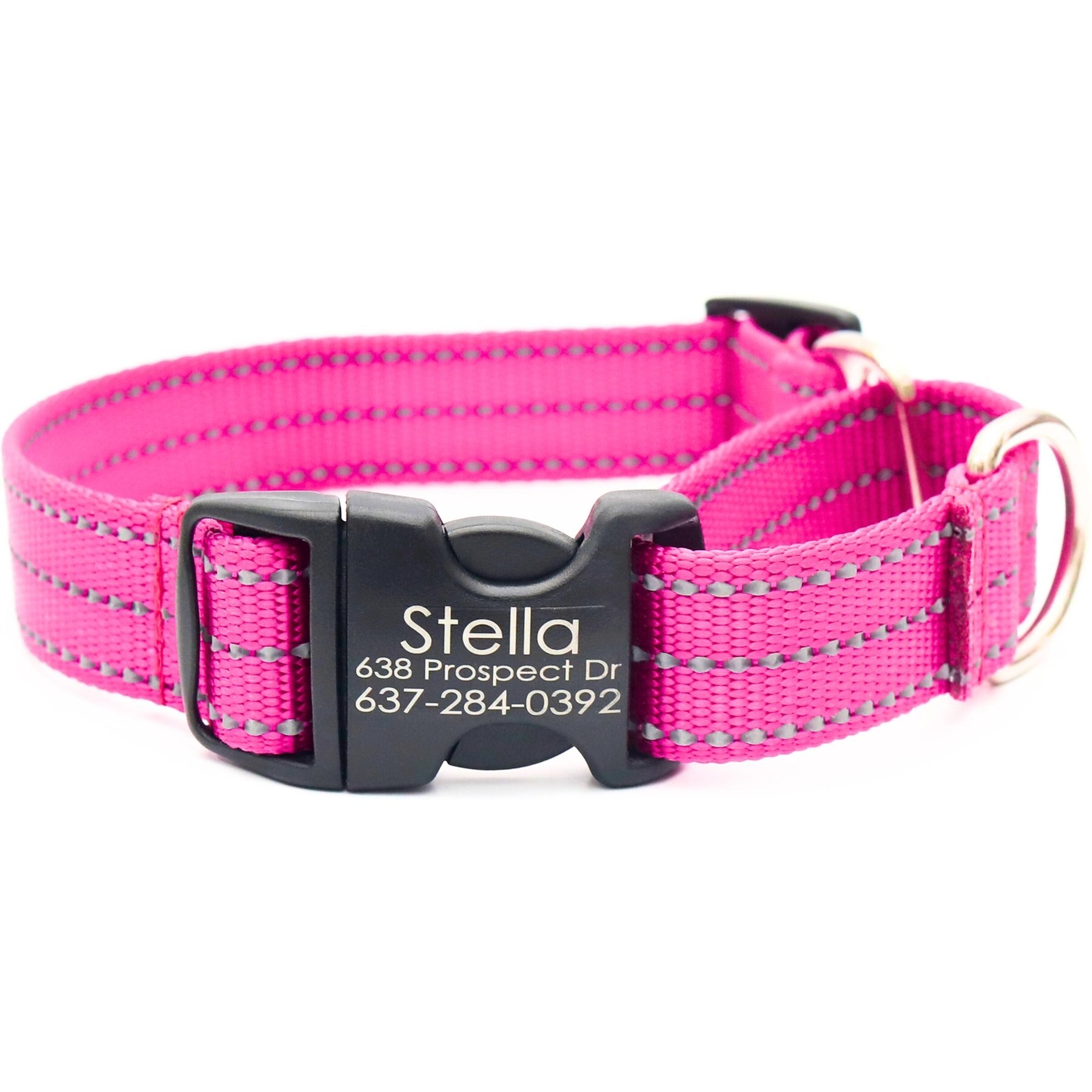 Mimi Green Personalized Nylon Reflective Martingale Dog Collar, Raspberry, Medium/Large: 15 to 18-in neck, 1-in wide