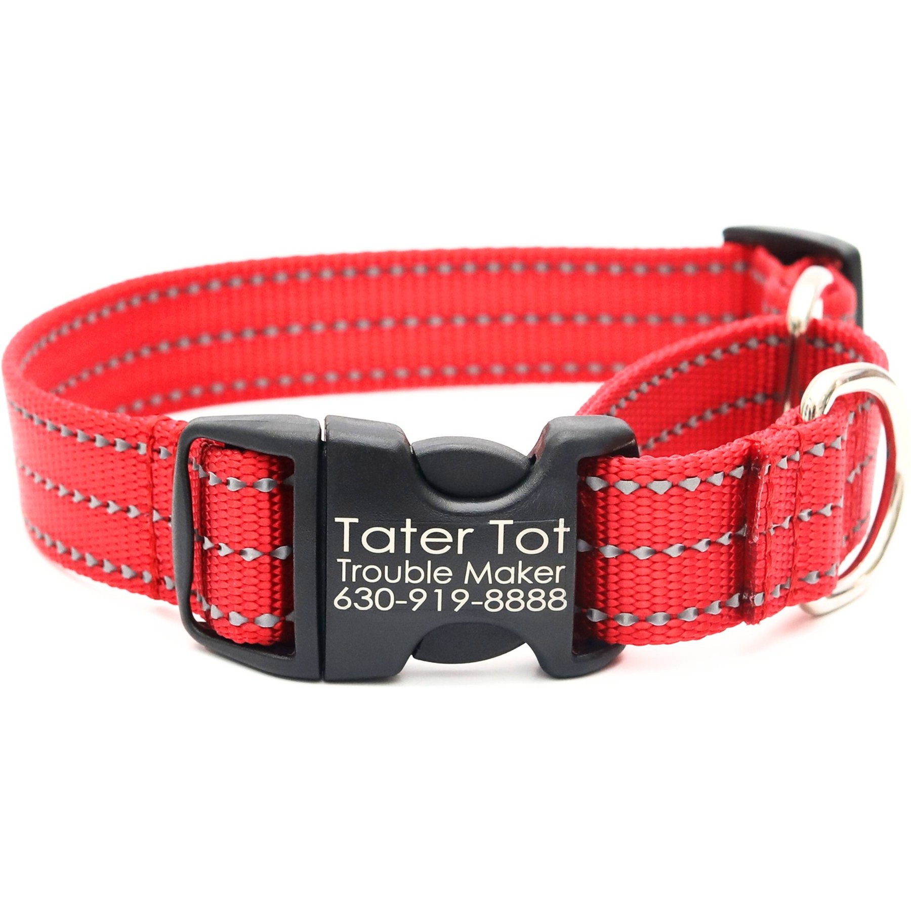 Mimi Green Personalized Nylon Reflective Martingale Dog Collar, Red, X-Large: 22 to 26-in neck, 1-in wide