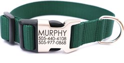 Mimi Green Personalized Nylon with Metal Hybrid Buckle Dog Collar, Forest Green, Medium 1"