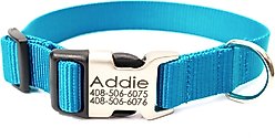 Mimi Green Personalized Nylon with Metal Hybrid Buckle Dog Collar, Peacock Blue, X-Large