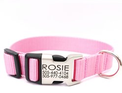 Mimi Green Personalized Nylon with Metal Hybrid Buckle Dog Collar, Pink, Small