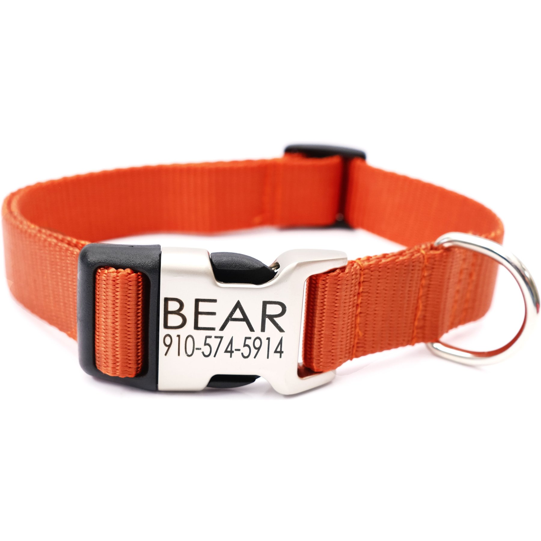 Mimi Green Personalized Nylon with Metal Hybrid Buckle Dog Collar, Pumpkin, Large