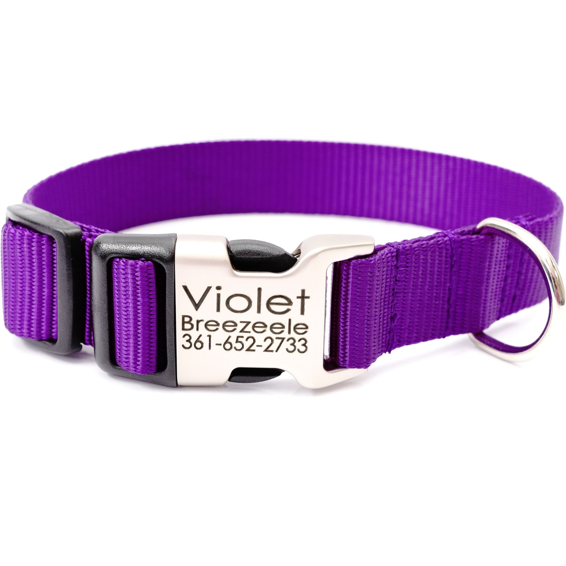 Mimi Green Personalized Nylon with Metal Hybrid Buckle Dog Collar, Purple, X-Small