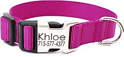 Mimi Green Personalized Nylon with Metal Hybrid Buckle Dog Collar, Raspberry, Large