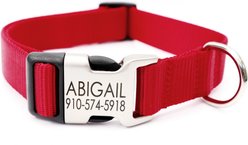 Mimi Green Personalized Nylon with Metal Hybrid Buckle Dog Collar, Red, Medium 1"