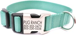 Mimi Green Personalized Nylon with Metal Hybrid Buckle Dog Collar, Teal, Medium 5/8"