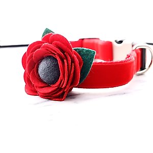 Mimi Green Poppy Flower Dog Collar Accessory, Red, Medium
