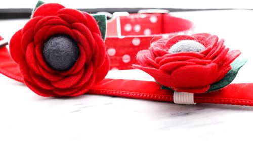 Show full view: Mimi Green Poppy Flower Dog Collar Accessory, Red, Medium slide 4 of 6