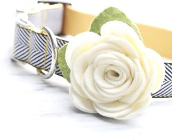 Mimi Green Rose Flower Dog Collar Accessory, Cream, Medium