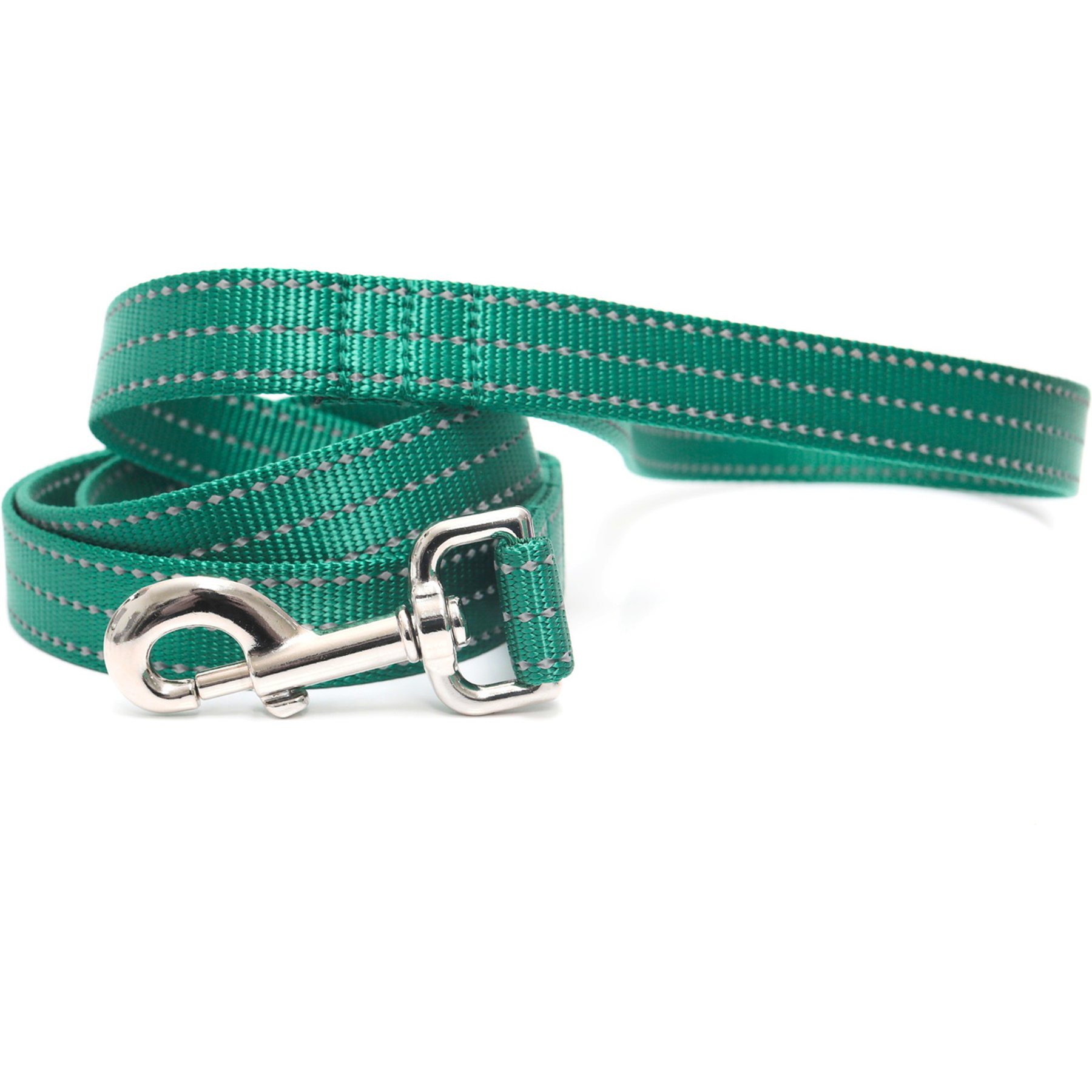 Mimi Green Shiny Silver Clip Reflective Standard Nylon Dog Leash, Forest Green, 5-ft long, 1-in wide